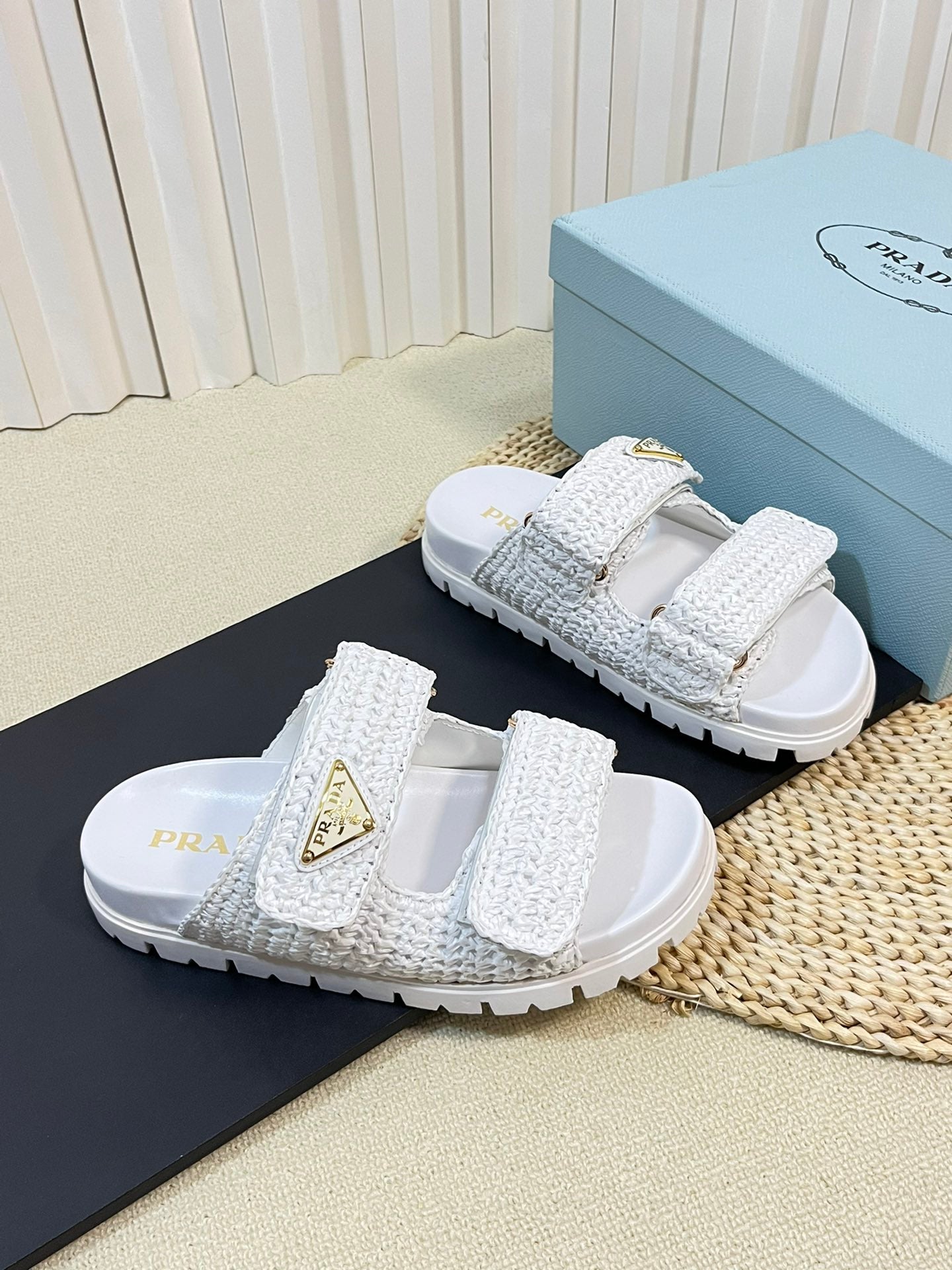 PRADA Pra Raffia Cork Slide 40 White