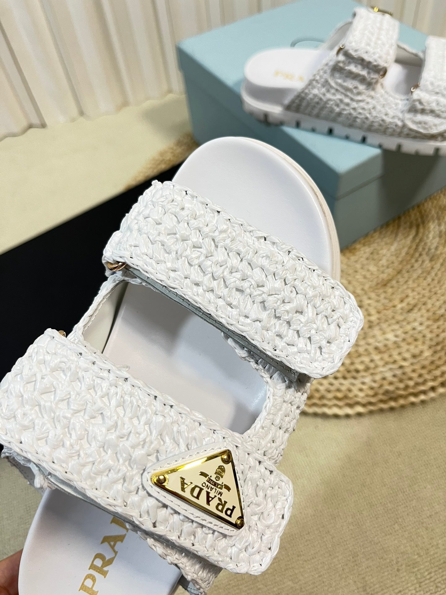 PRADA Pra Raffia Cork Slide 40 White