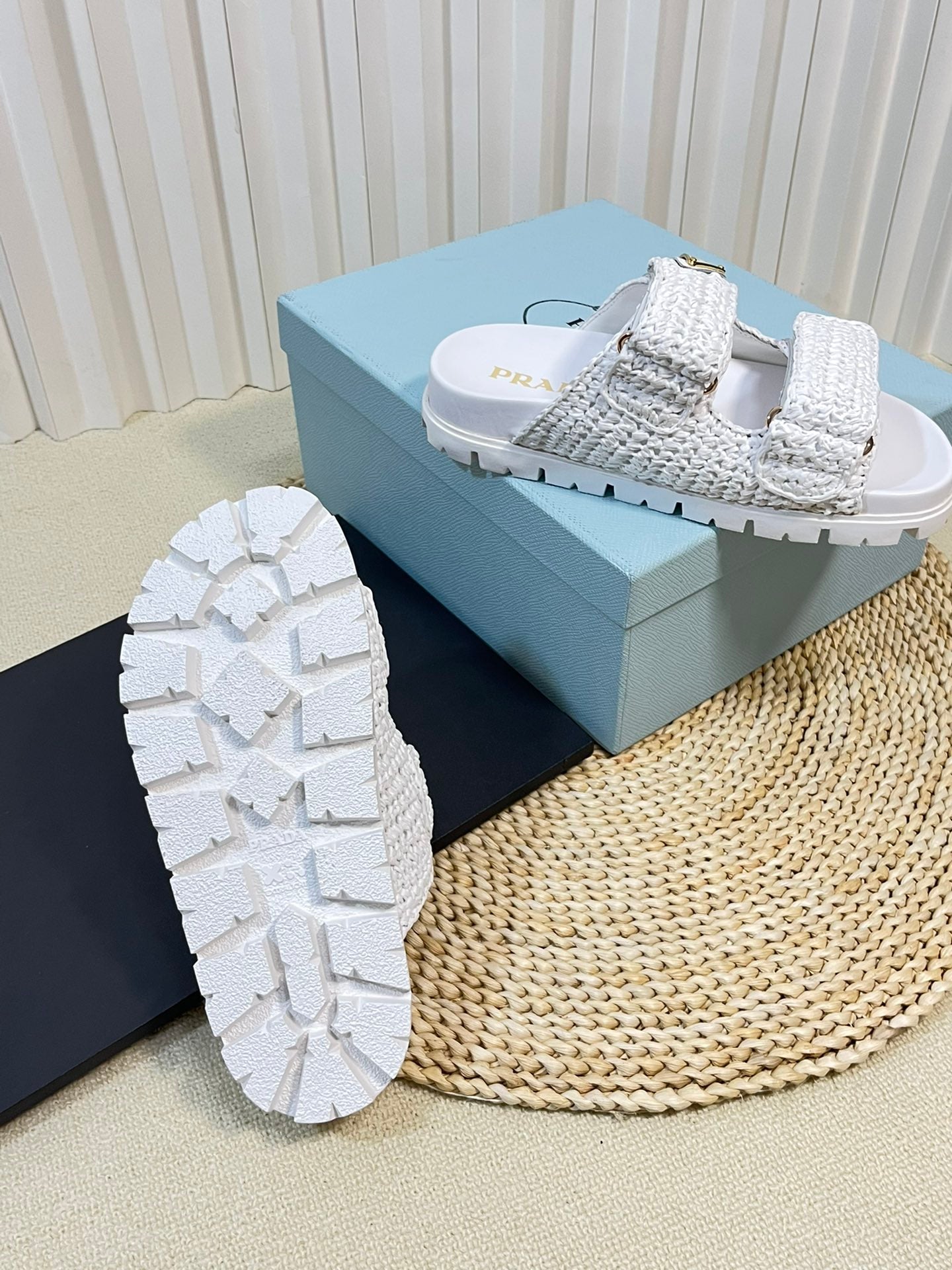 PRADA Pra Raffia Cork Slide 40 White
