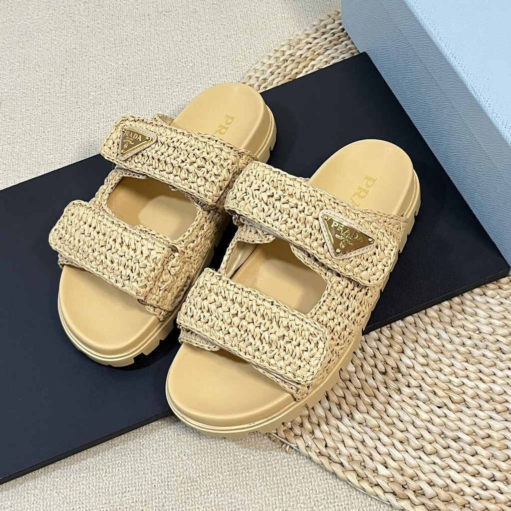 PRADA Pra Raffia Cork Slide 40 Beige