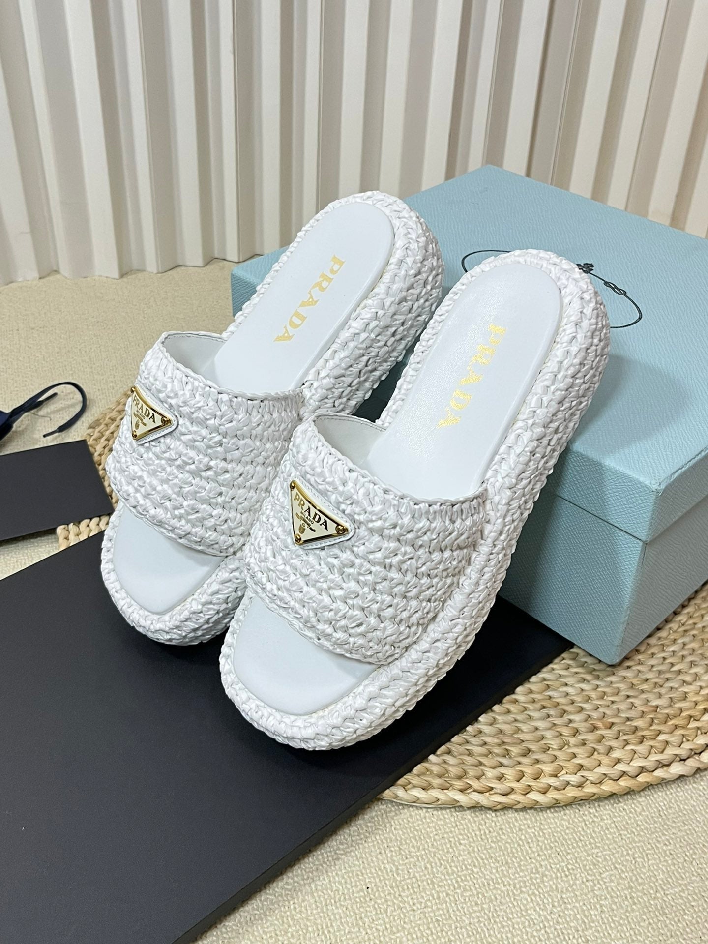PRADA Crochet Flatform Slides 40 White