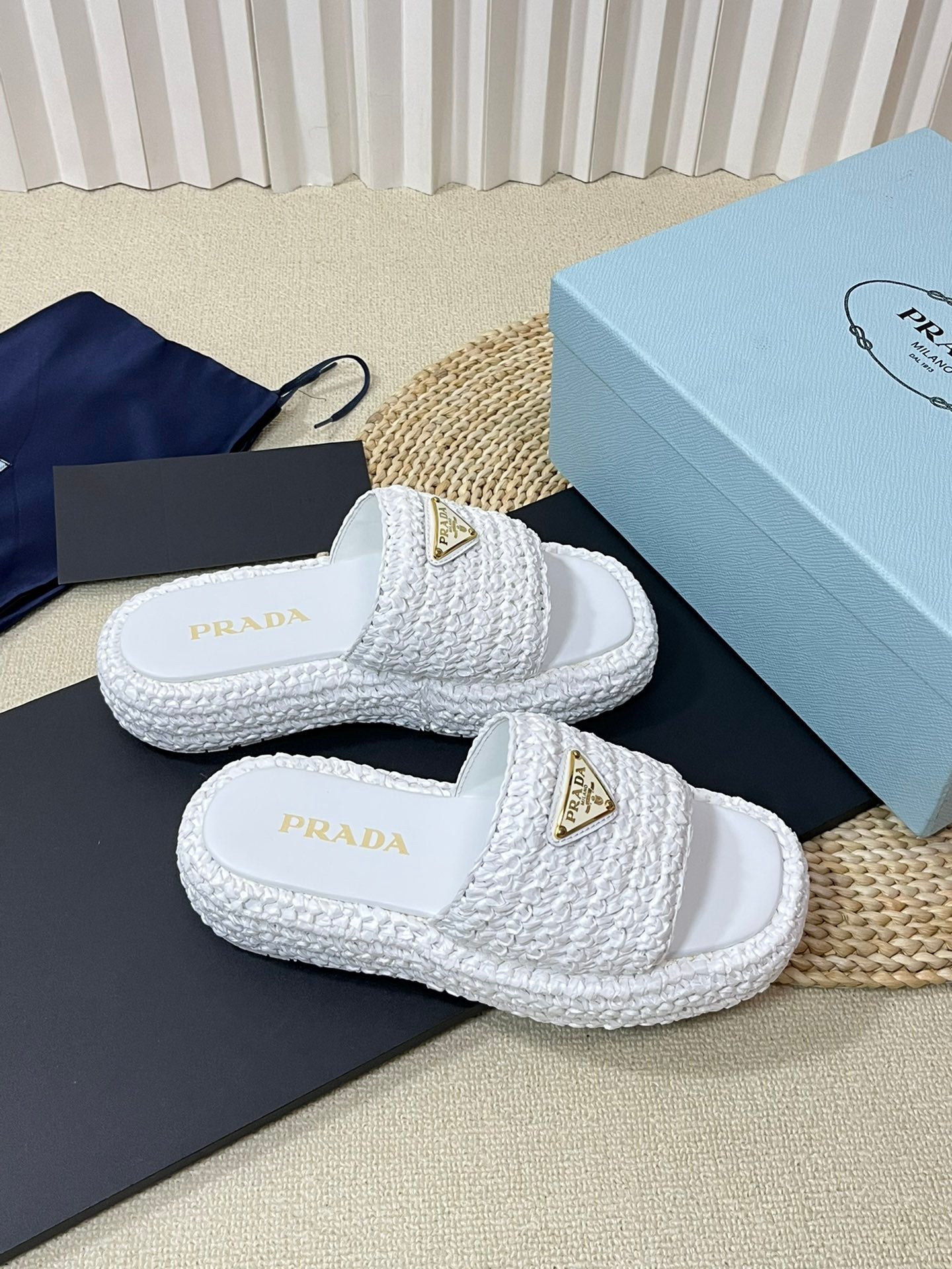 PRADA Crochet Flatform Slides 40 White
