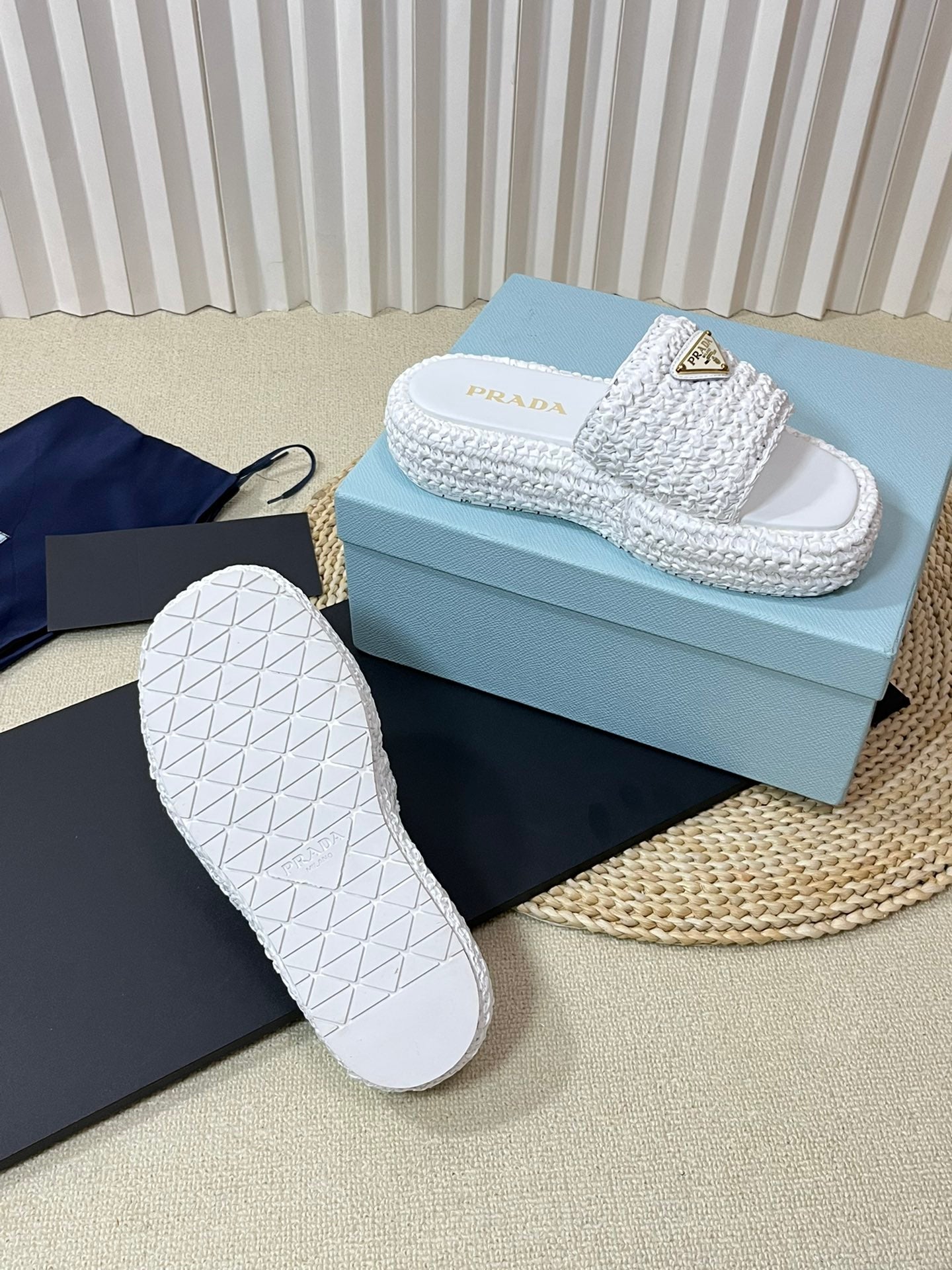 PRADA Crochet Flatform Slides 40 White