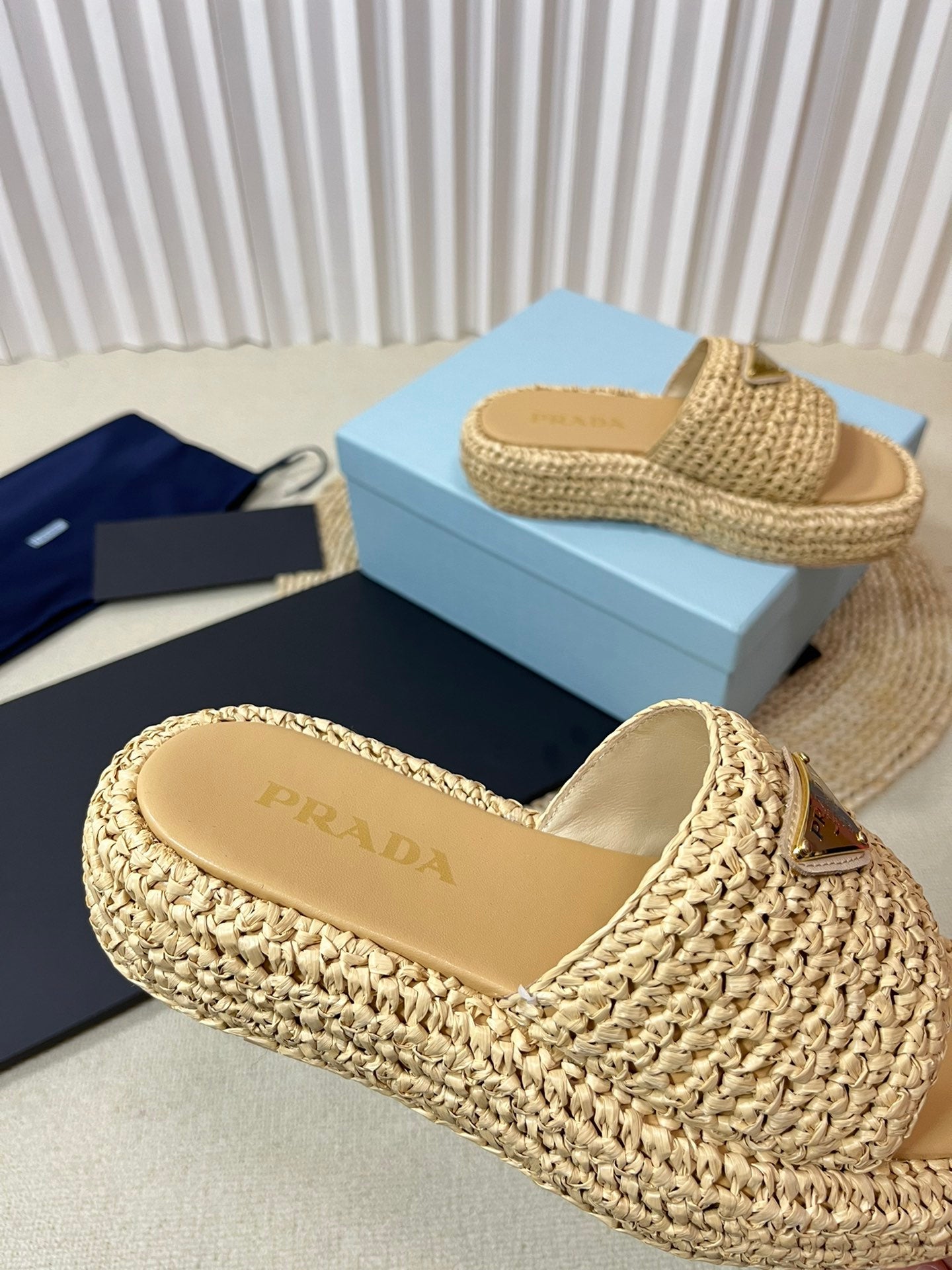 PRADA Crochet Flatform Slides 40 Beige