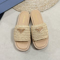 PRADA Crochet Flatform Slides 40 Lightweight Cork Sole Beige
