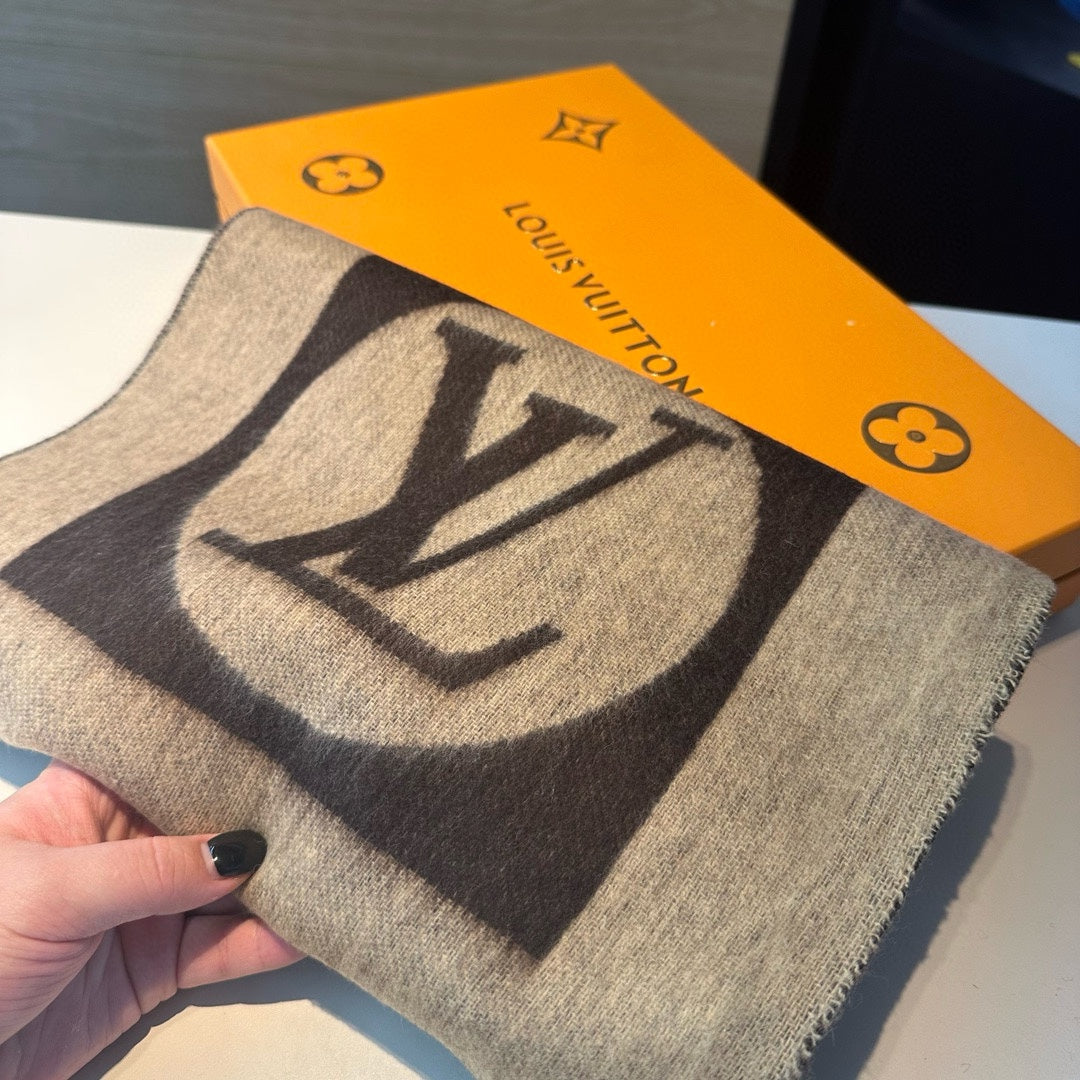 LOUIS VUITTON SCARF 180 CM IN KHAKI BROWN CASHMERE 394489