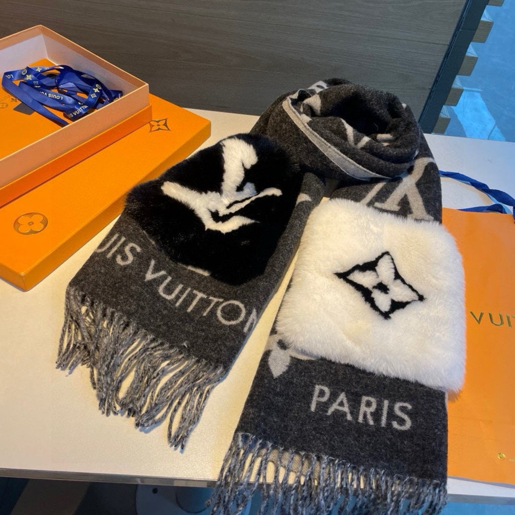 LOUIS VUITTON COLD REYKJAVIK SCARF 190 CM IN BLACK CASHMERE 394492