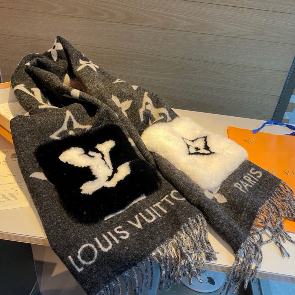 LOUIS VUITTON COLD REYKJAVIK SCARF 190 CM IN BLACK CASHMERE 394492