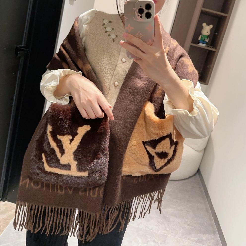 LOUIS VUITTON COLD REYKJAVIK SCARF 190 CM IN CHOCOLATE BROWN CASHMERE 394493