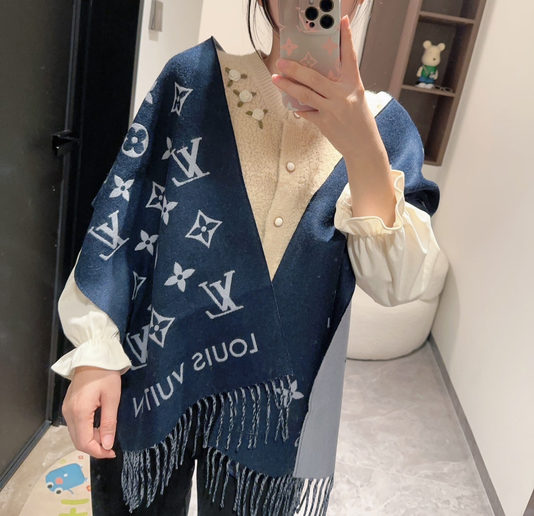 LOUIS VUITTON ALL ABOUT MONOGRAM SCARF 185 CM IN AEGEAN BLUE WOOL 394499