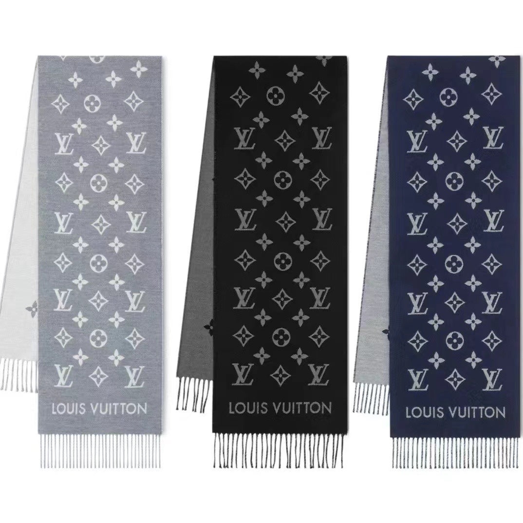 LOUIS VUITTON ALL ABOUT MONOGRAM SCARF 185 CM IN AEGEAN BLUE WOOL 394499