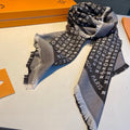 LOUIS VUITTON MONOGRAM SHINE SCARF 120 CM IN BLACK WOOL AND MULBERRY SILK 398194