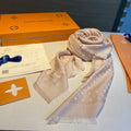 LOUIS VUITTON MONOGRAM SHINE SCARF 120 CM IN METALLIC BEIGE WOOL AND MULBERRY SILK 398197