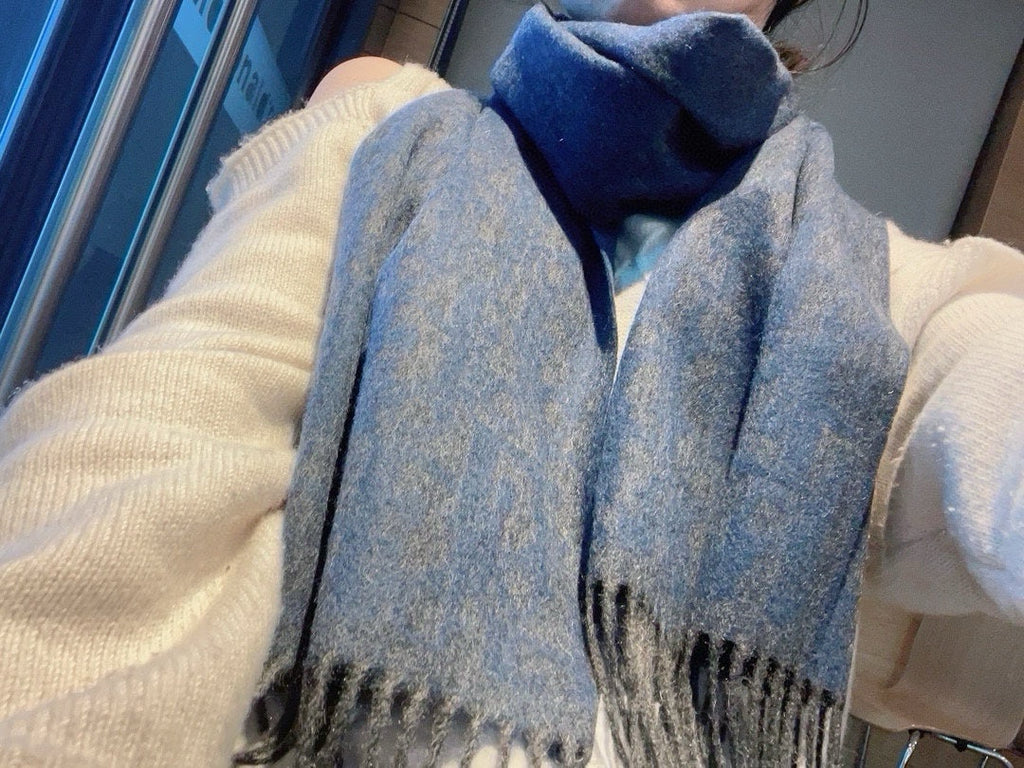 GUCCI SCARF IN CLASSIC BLUE WOOL AND CASHMERE 398233