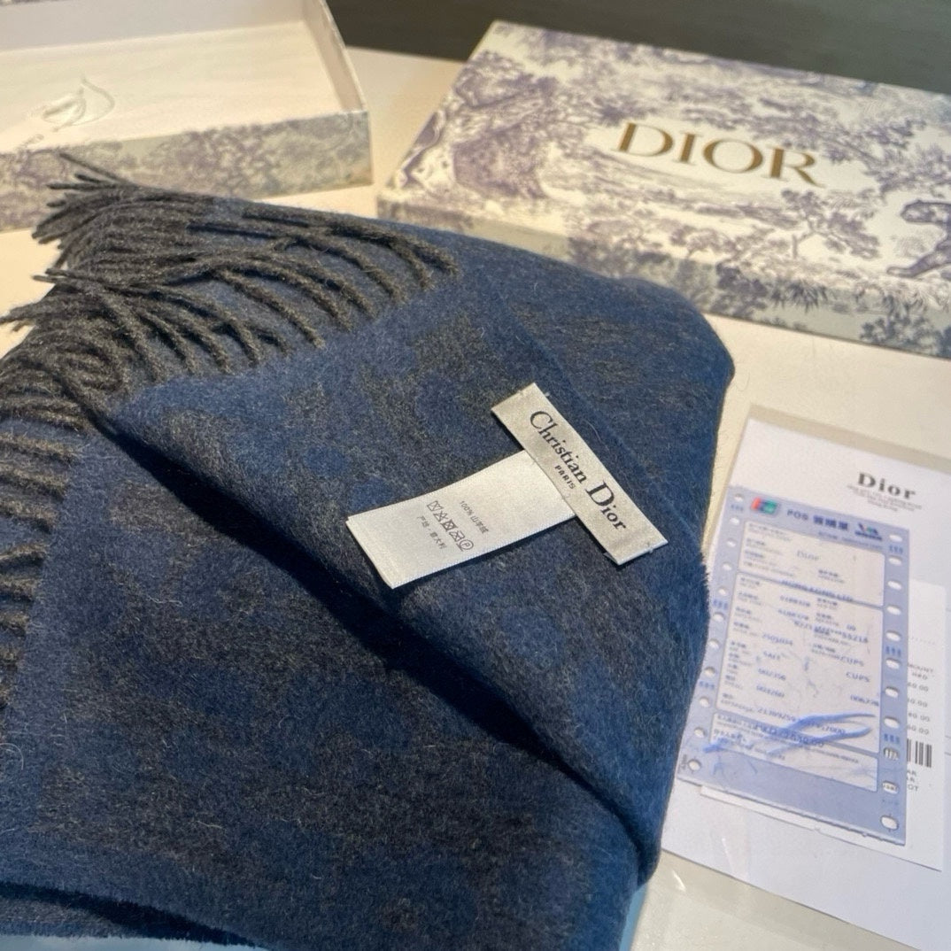 GUCCI SCARF IN CLASSIC BLUE WOOL AND CASHMERE 398233