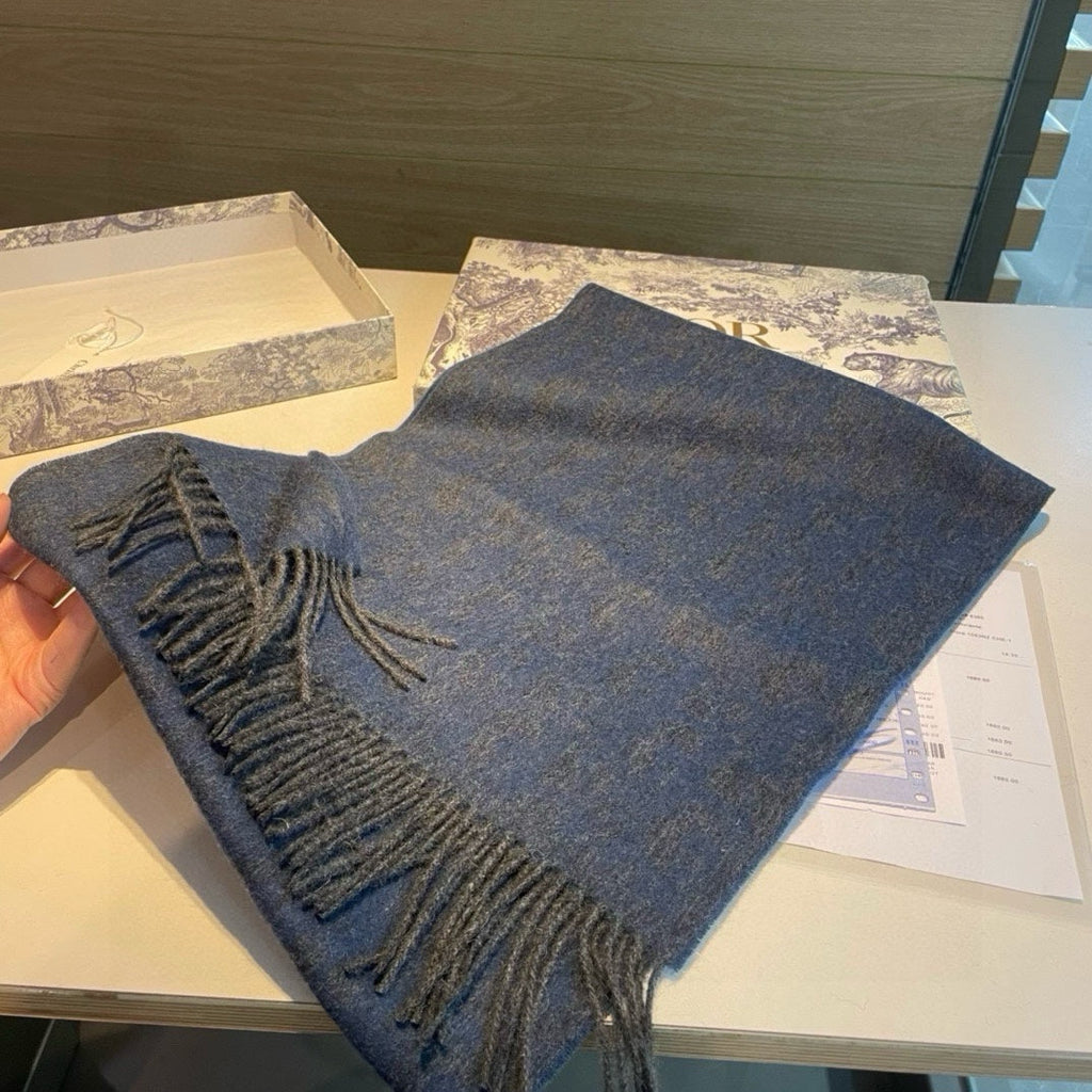 GUCCI SCARF IN CLASSIC BLUE WOOL AND CASHMERE 398233