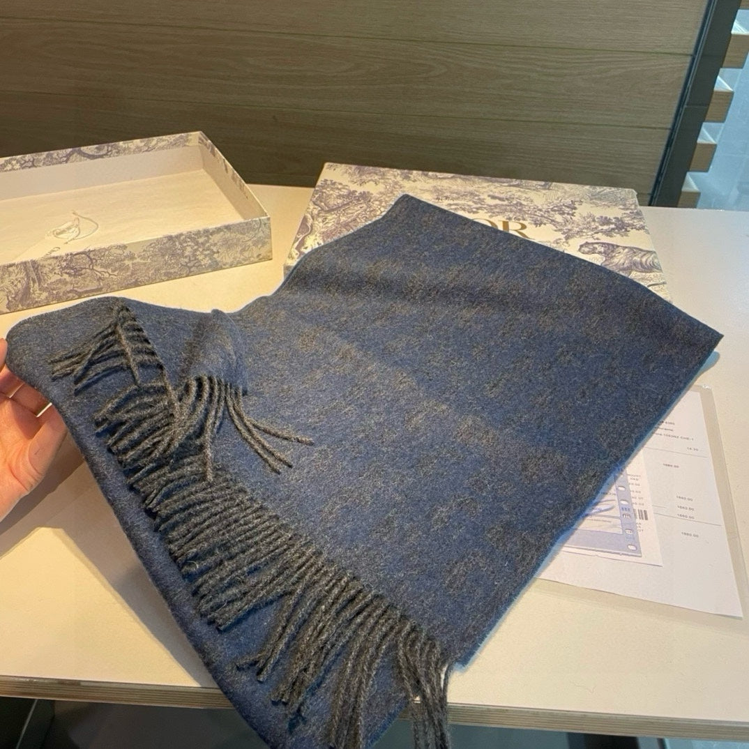 GUCCI SCARF IN CLASSIC BLUE WOOL AND CASHMERE 398233