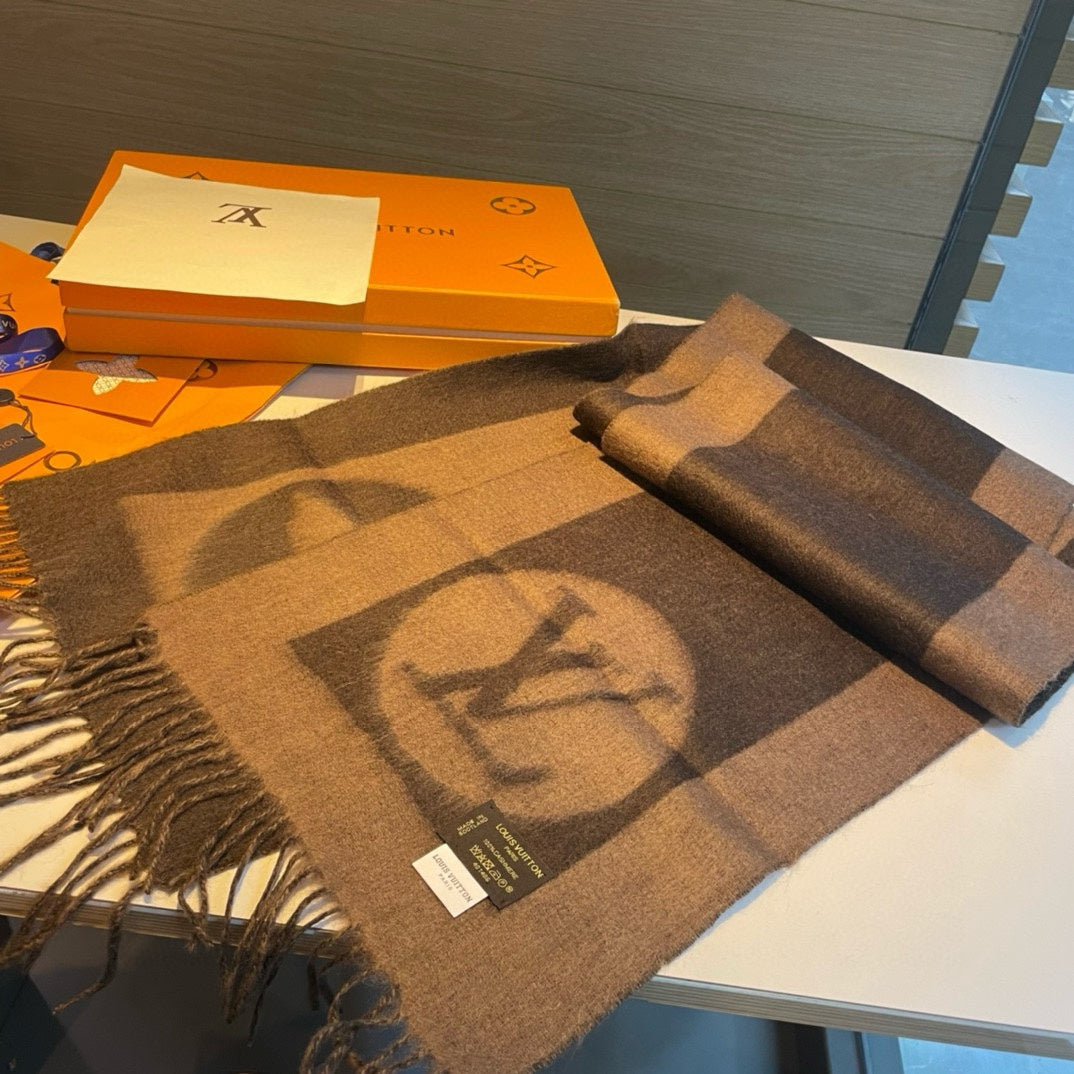LOUIS VUITTON SCARF 180 CM IN MEDIUM BROWN CASHMERE 398244