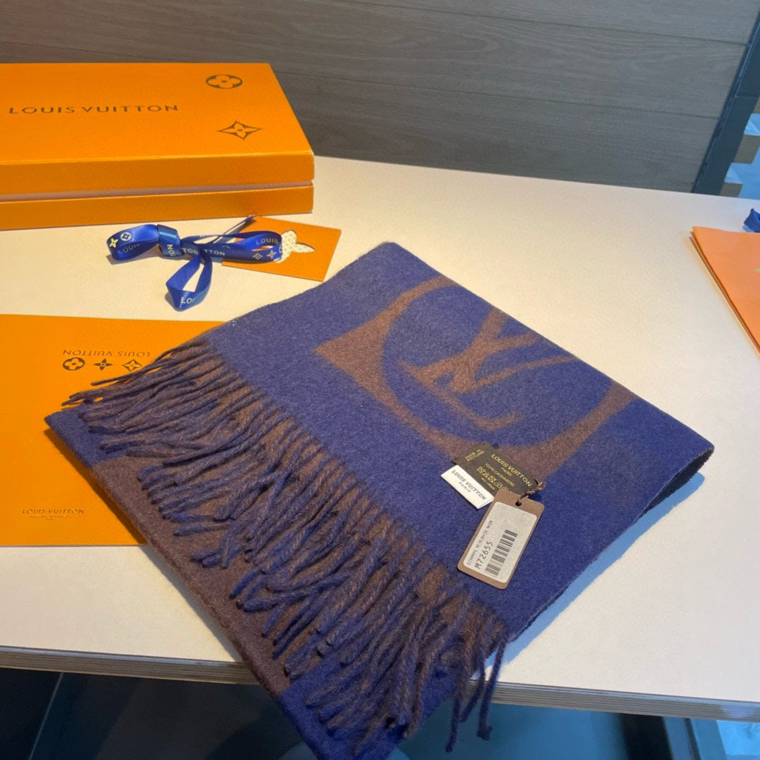 LOUIS VUITTON SCARF 180 CM IN COFFEE BROWN MIX BERRY BLUE CASHMERE 398245