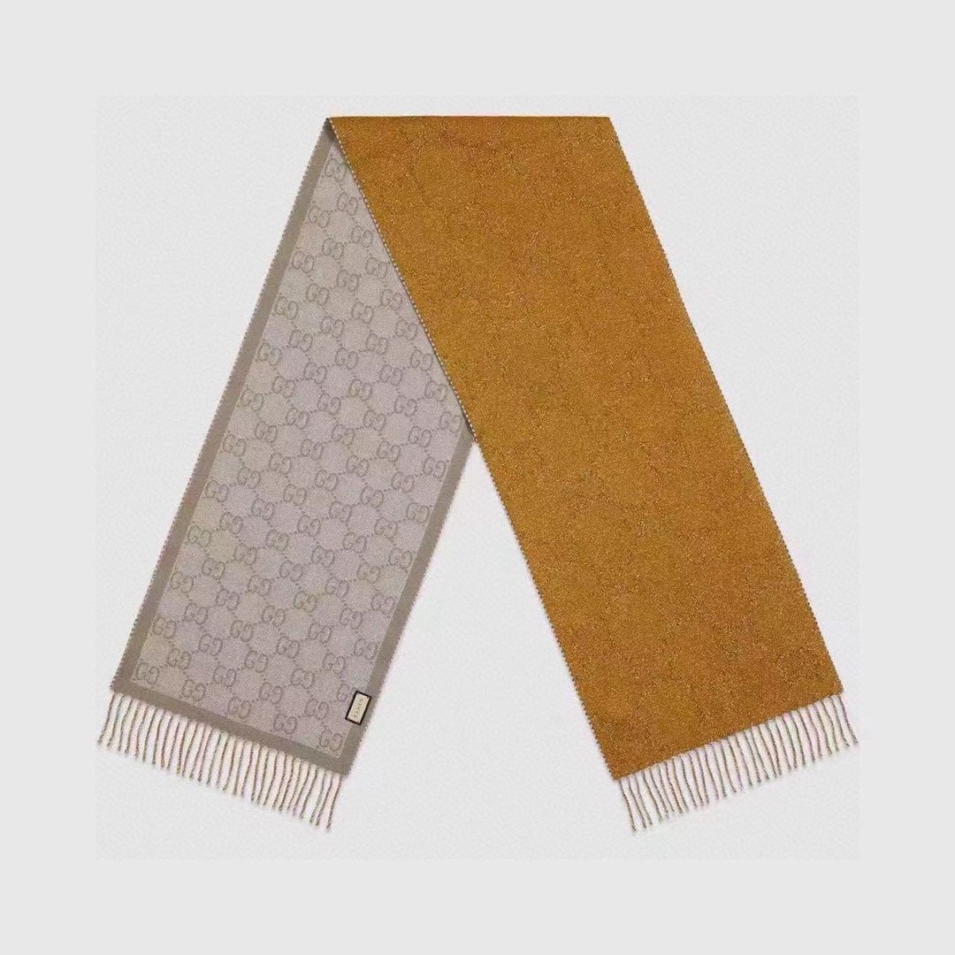 GUCCI SCARF IN PEANUT BROWN AND KHAKI BROWN WOOL 405142