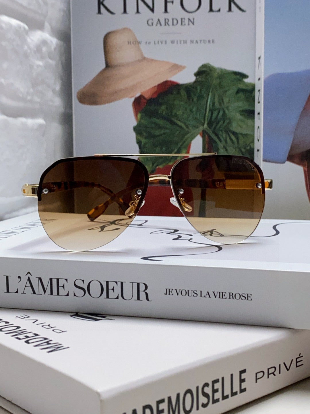 LOUIS VUITTON PILOT SUNGLASSES 582591 IN HAVANA METAL BROWN SMOKE LENSES