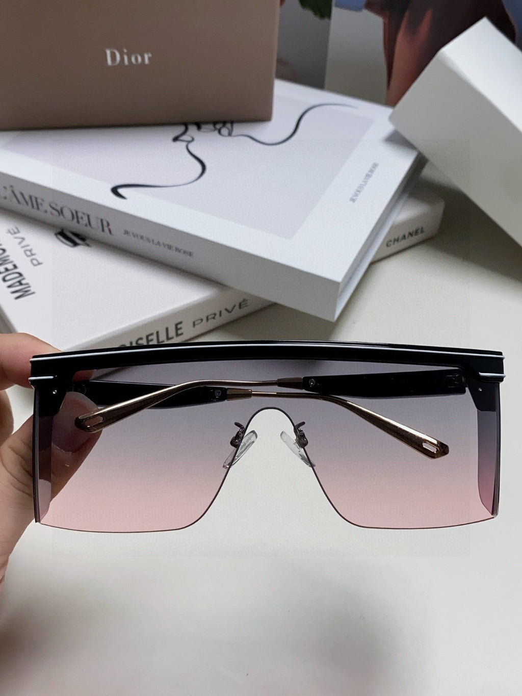 DIOR SUNGLASS CLUB M1U 566688 IN BLACK ACETATE PINK SMOKE LENSES
