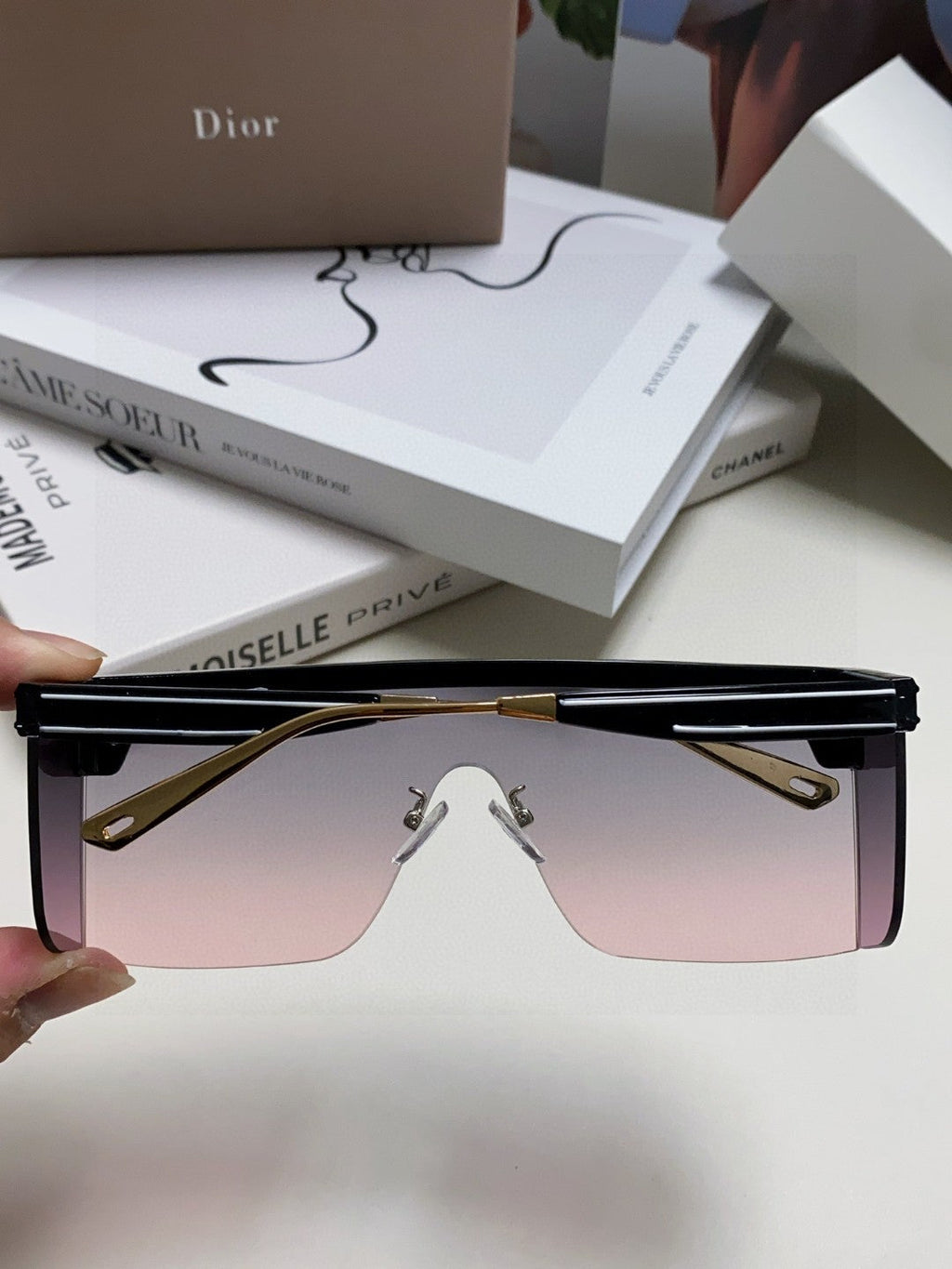 DIOR SUNGLASS CLUB M1U 566688 IN BLACK ACETATE PINK SMOKE LENSES