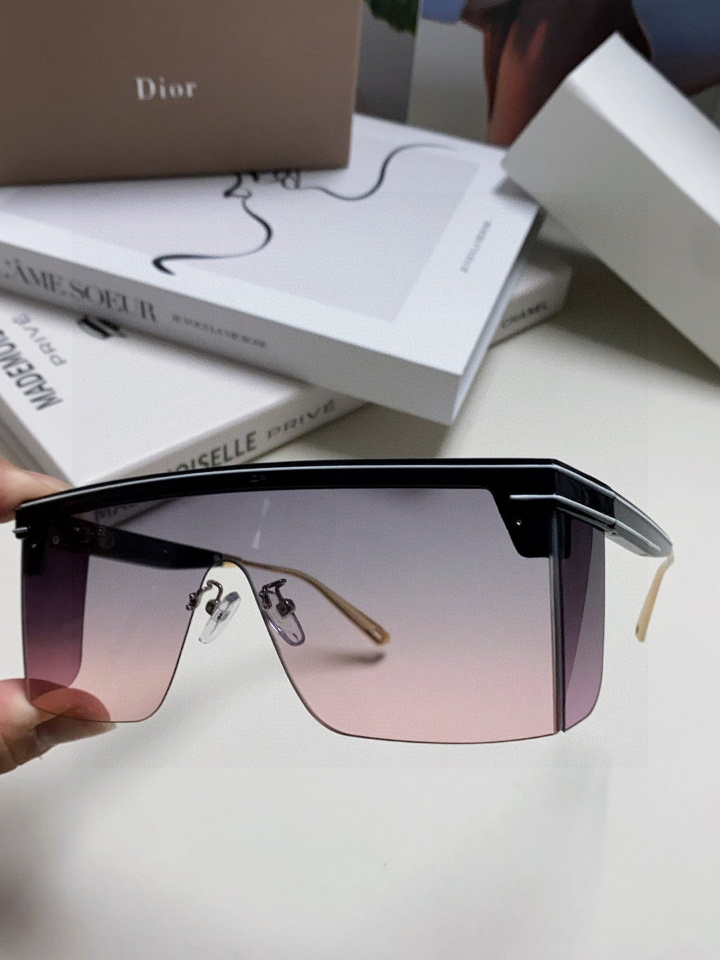 DIOR SUNGLASS CLUB M1U 566688 IN BLACK ACETATE PINK SMOKE LENSES