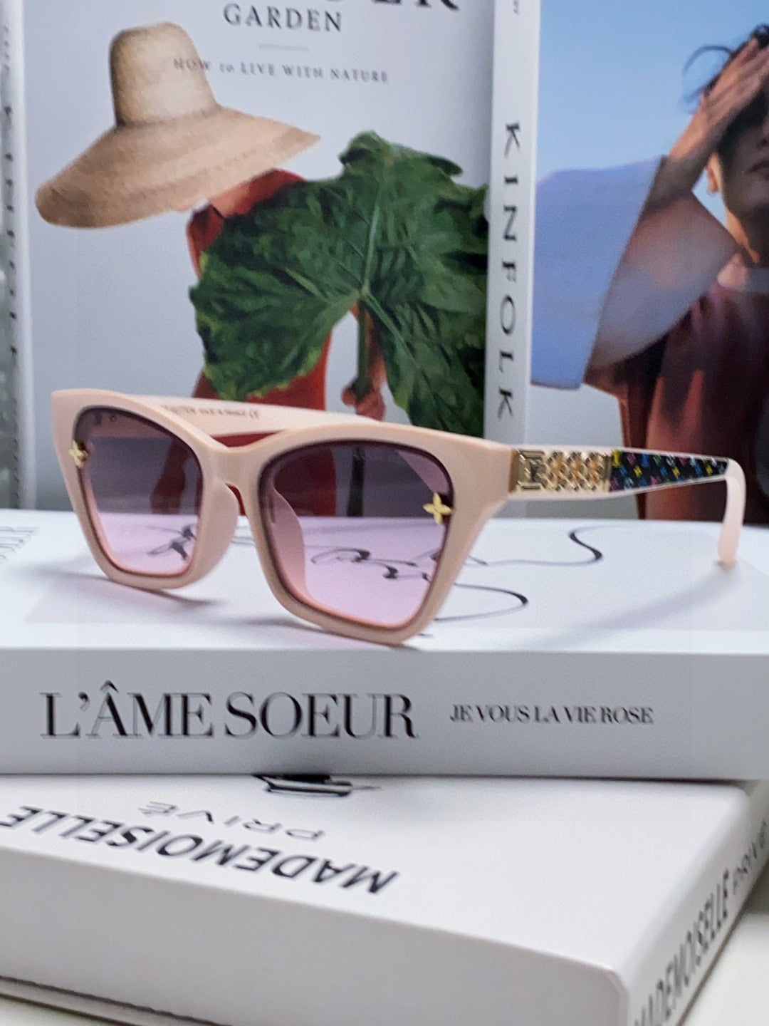 LOUIS VUITTON SQUARE SUNGLASSES 581358 IN NUDE PINK ACETATE EMBOSSED MONOGRAM LOGO
