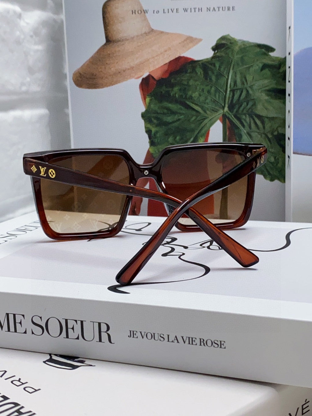 LOUIS VUITTON SQUARE SUNGLASS 581367 IN BROWN ACETATE MONOGRAM MASK ON LENS