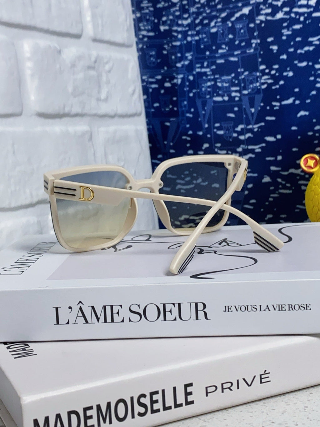 DIOR MONTAIGNE SUNGLASS 560858 IN IVORY ACETATE GREY YELLOW SMOKE LENSES