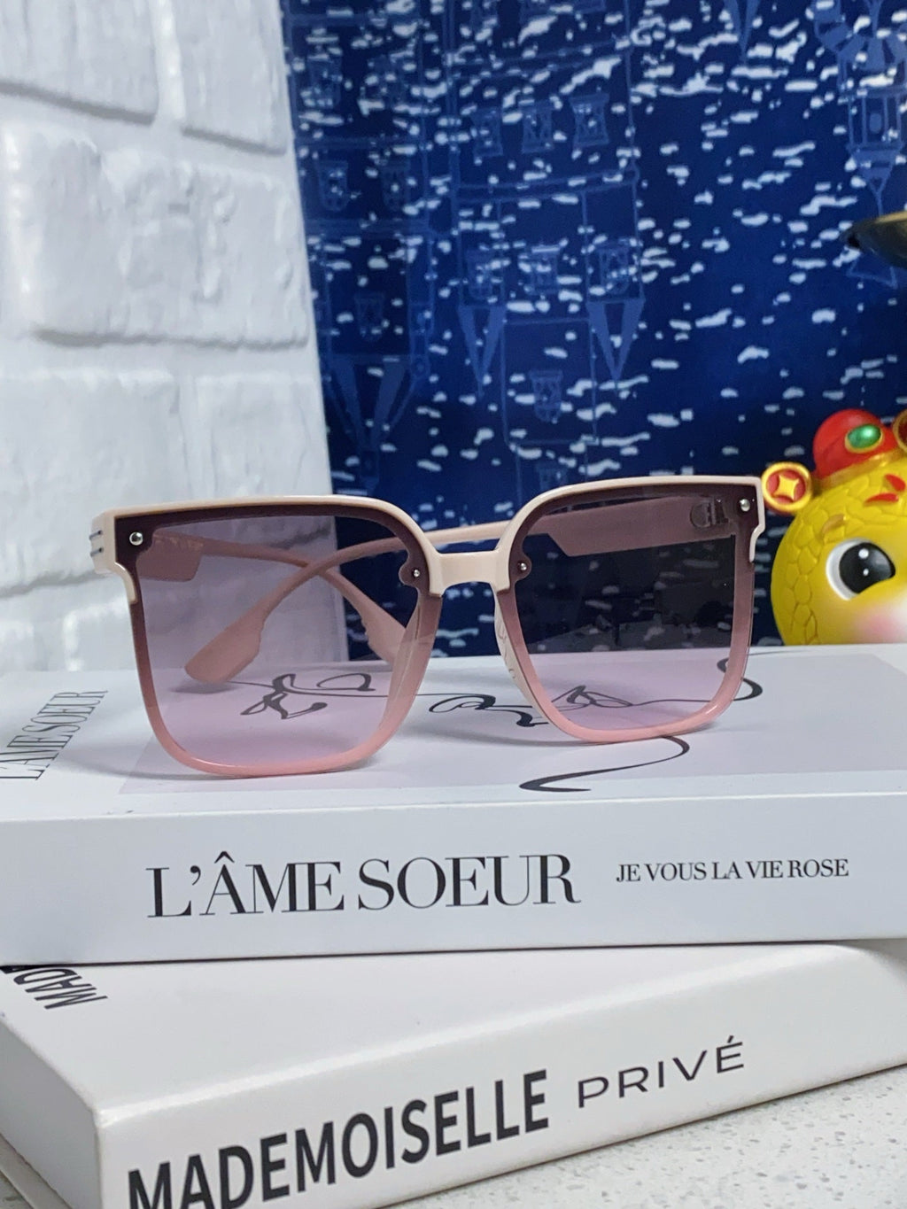DIOR MONTAIGNE SUNGLASS 560859 IN BEIGE ACETATE PINK SMOKE LENSES