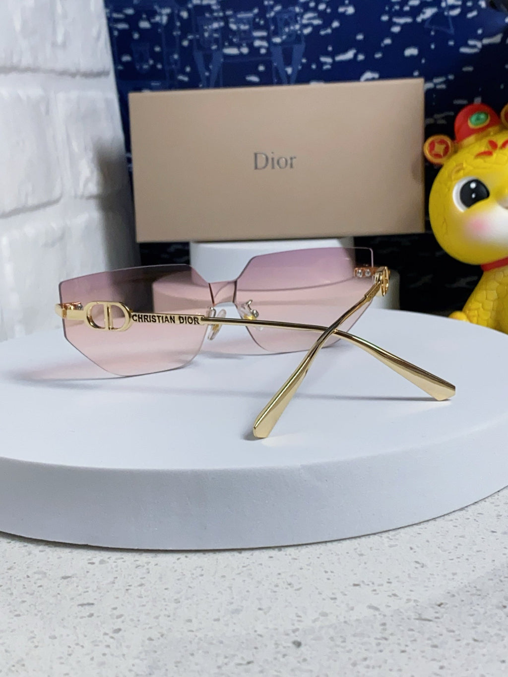DIOR MONTAIGNE SUNGLASS 563191 IN GOLD METAL PINK SMOKE LENSES
