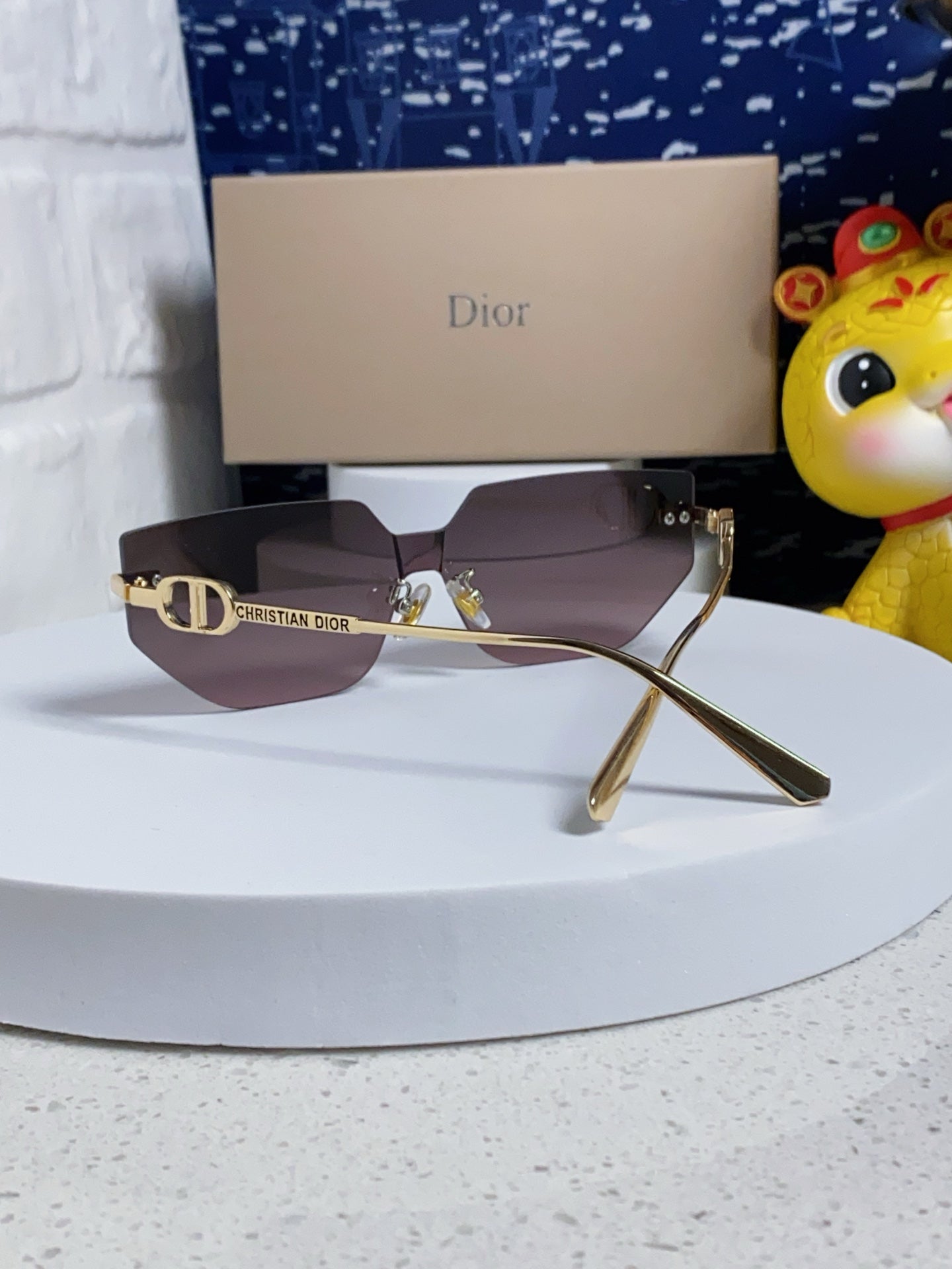 DIOR MONTAIGNE SUNGLASS 563192 IN GOLD METAL BROWN SMOKE LENSES
