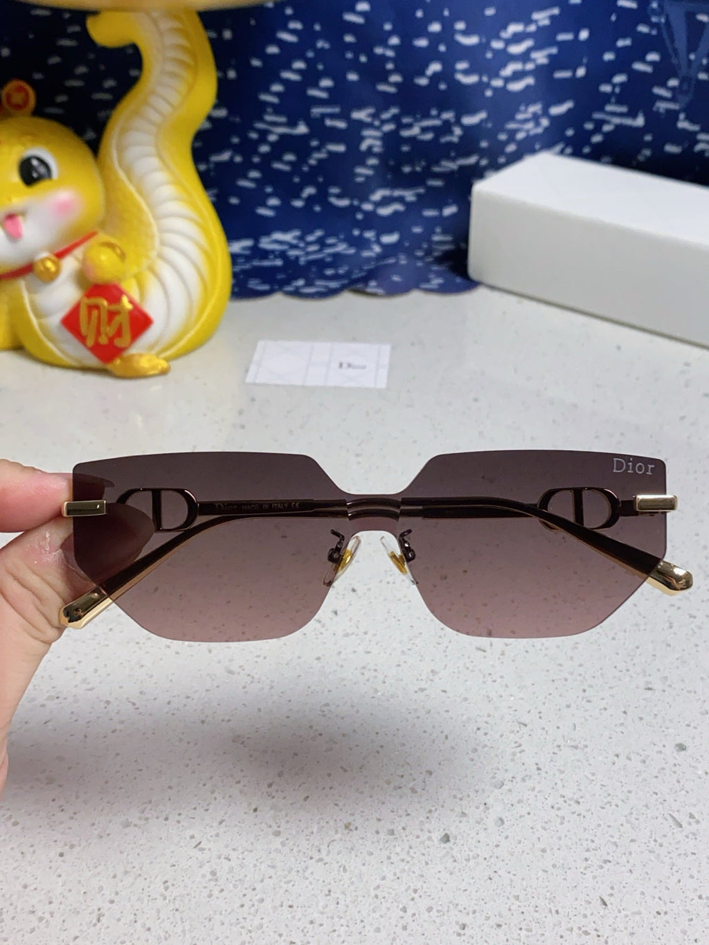 DIOR MONTAIGNE SUNGLASS 563192 IN GOLD METAL BROWN SMOKE LENSES