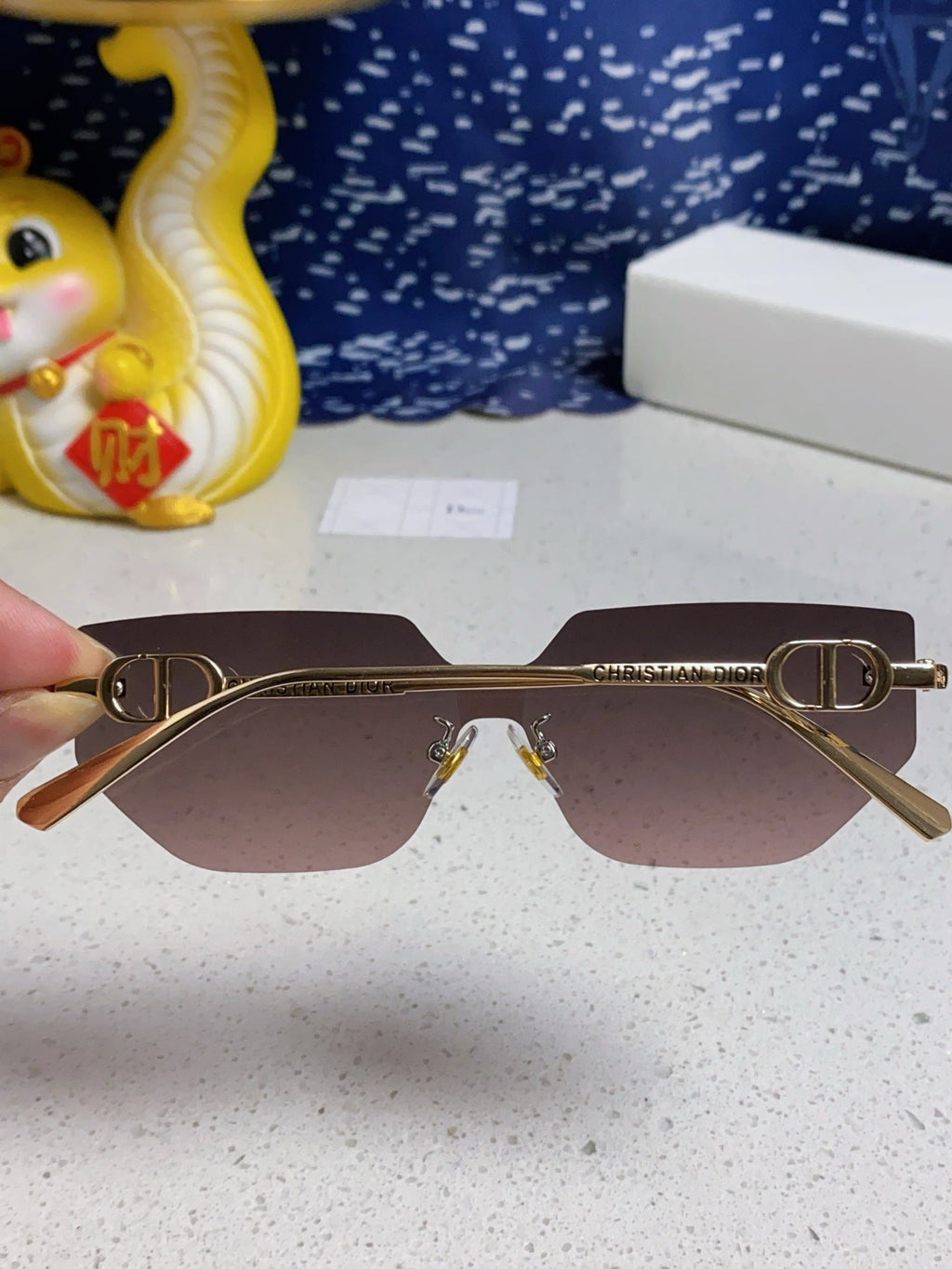 DIOR MONTAIGNE SUNGLASS 563192 IN GOLD METAL BROWN SMOKE LENSES