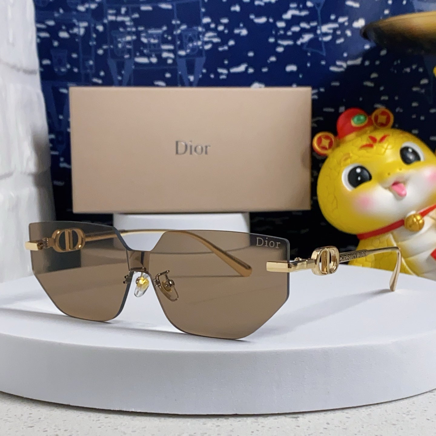 DIOR MONTAIGNE SUNGLASS 563193 IN GOLD METAL BROWN LENSES