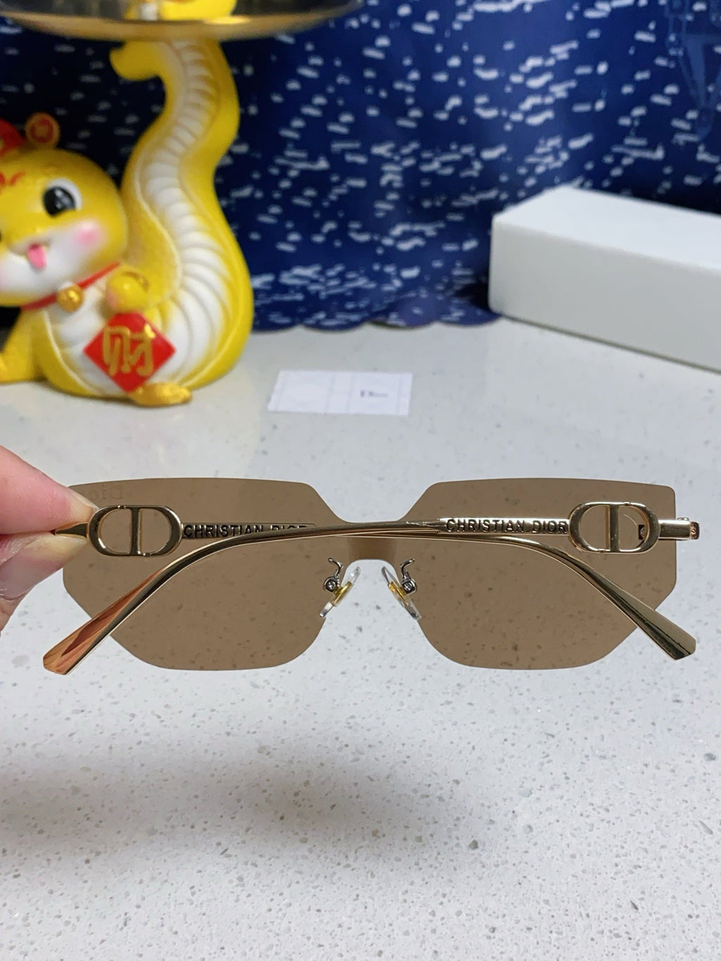 DIOR MONTAIGNE SUNGLASS 563193 IN GOLD METAL BROWN LENSES