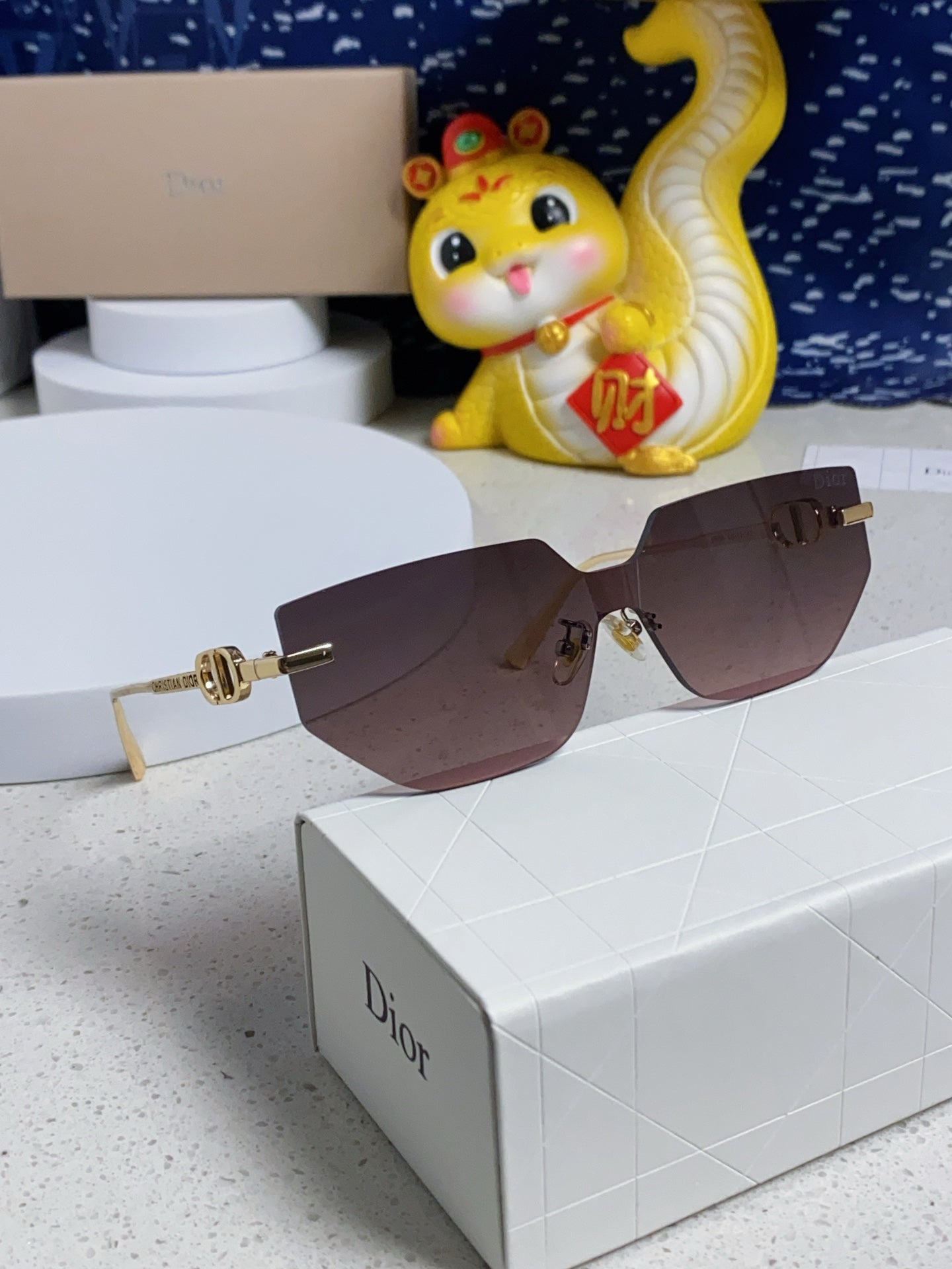DIOR MONTAIGNE SUNGLASS 563192 IN GOLD METAL BROWN SMOKE LENSES