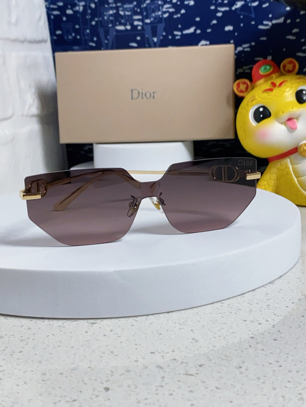 DIOR MONTAIGNE SUNGLASS 563192 IN GOLD METAL BROWN SMOKE LENSES
