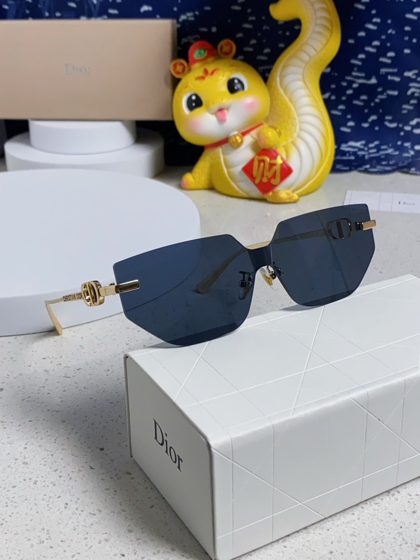 DIOR MONTAIGNE SUNGLASS 563194 IN GOLD METAL GREY LENSES