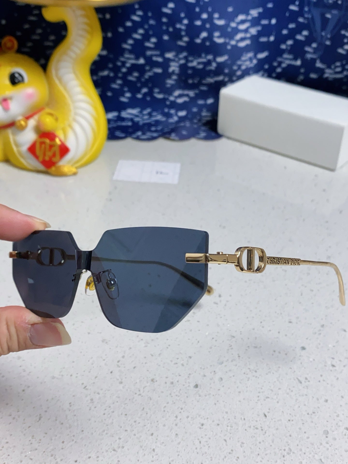 DIOR MONTAIGNE SUNGLASS 563194 IN GOLD METAL GREY LENSES