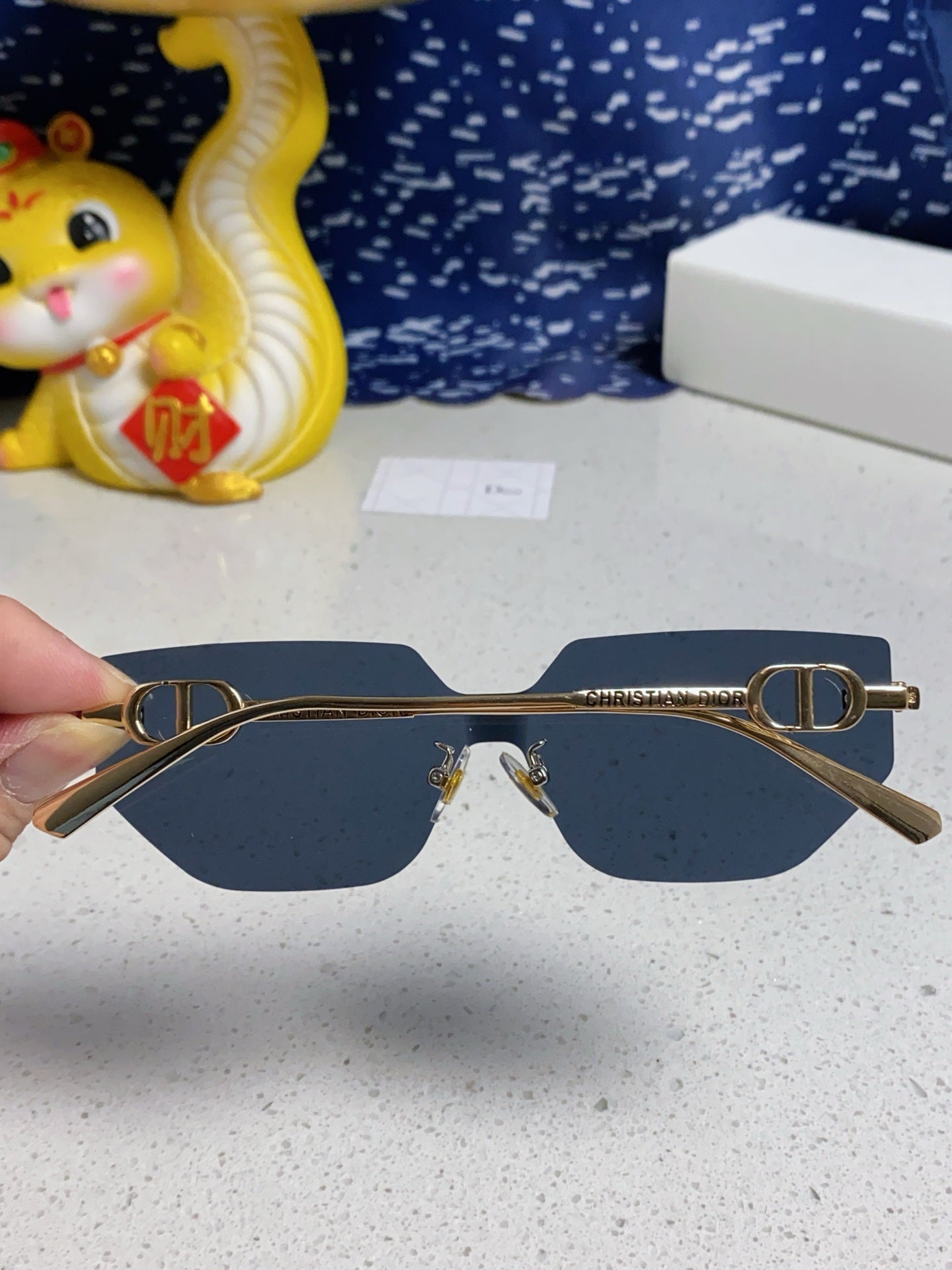 DIOR MONTAIGNE SUNGLASS 563194 IN GOLD METAL GREY LENSES