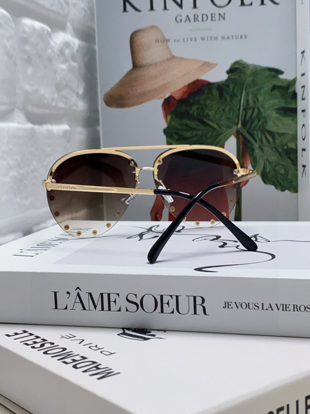 LOUIS VUITTON PARTY PILOT SUNGLASSES 567464 IN GOLD METAL BROWN SMOKE LENSES