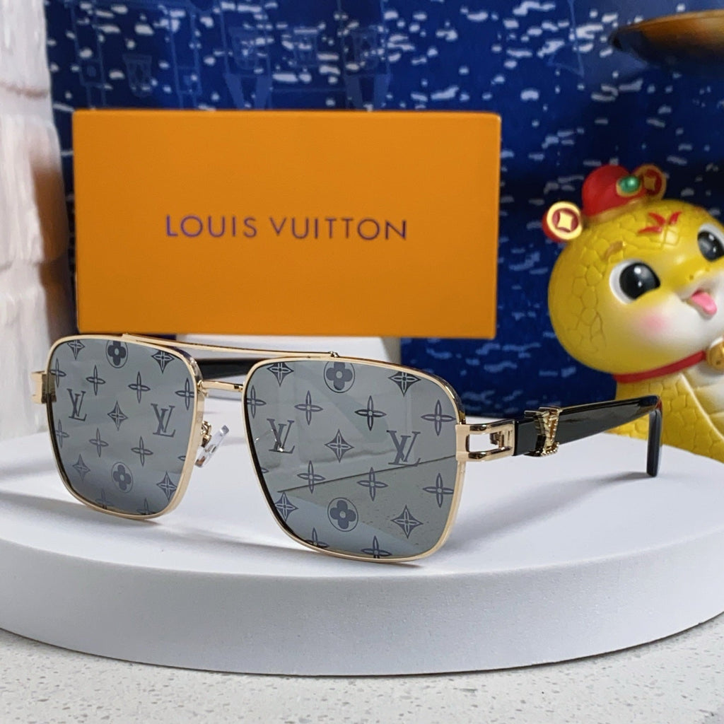 LOUIS VUITTON SIGNATURE SQUARE SUNGLASSES 567473 IN GOLD METAL MONOGRAM ON LENSES