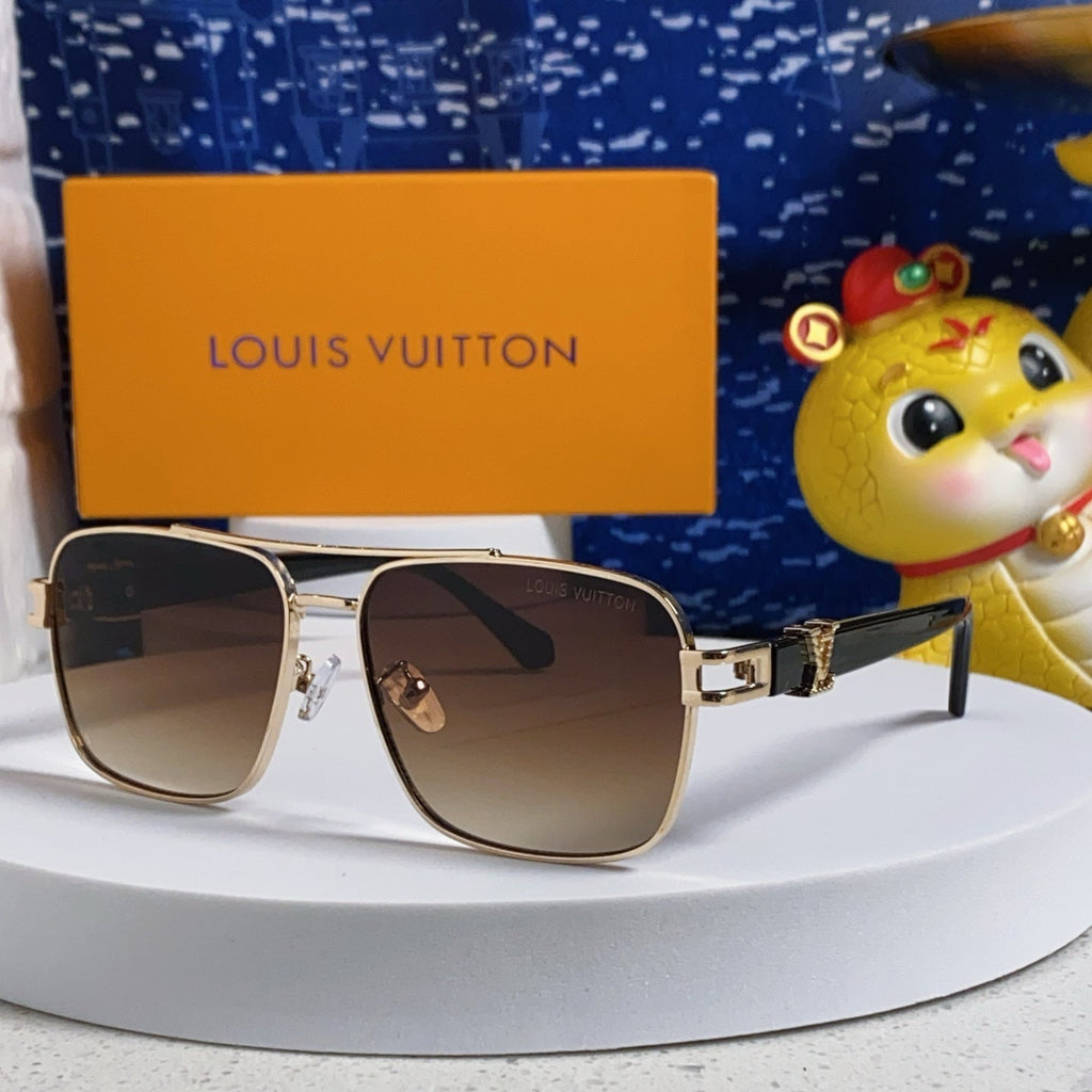 LOUIS VUITTON SIGNATURE SQUARE SUNGLASSES 567475 IN GOLD METAL BROWN SMOKE LENSES