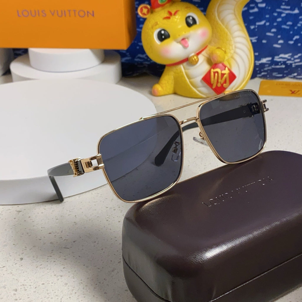 LOUIS VUITTON SIGNATURE SQUARE SUNGLASSES 567476 IN GOLD METAL BLACK LENSES