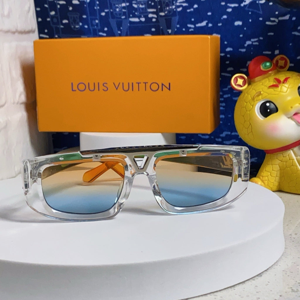 LOUIS VUITTON CLASH PILOT SUNGLASSES 567477 IN CLEAR MIX MULTICOLOR ACTETE SILVER METAL