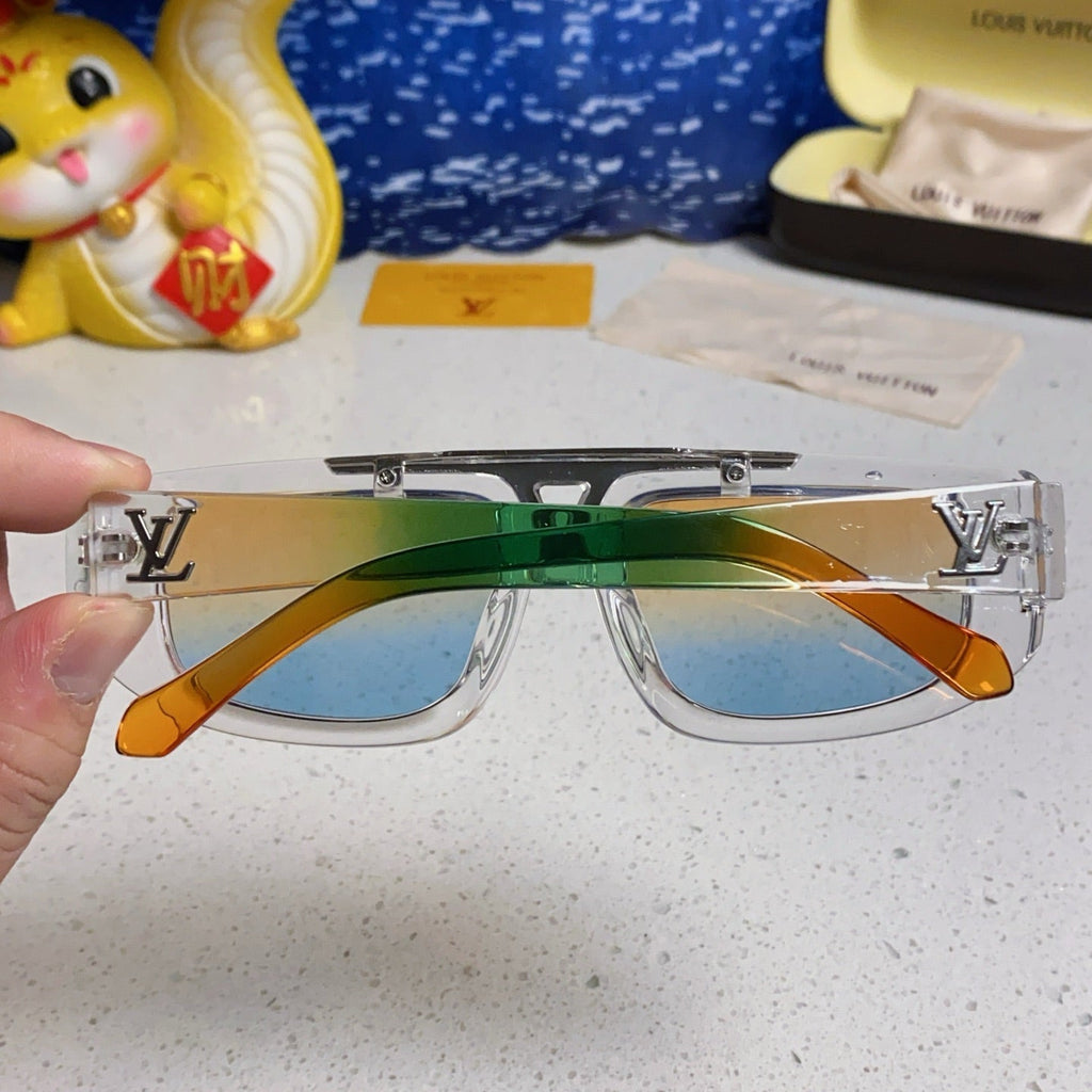 LOUIS VUITTON CLASH PILOT SUNGLASSES 567477 IN CLEAR MIX MULTICOLOR ACTETE SILVER METAL