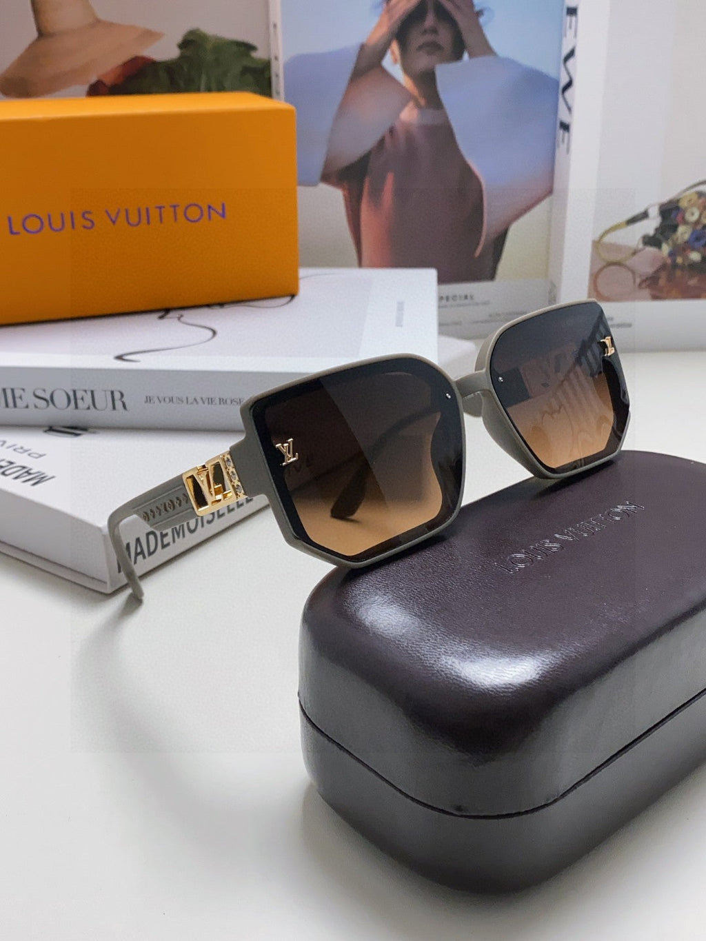 LOUIS VUITTON CLASH SQUARE SUNGLASSES 570250 IN GREY ACETATE